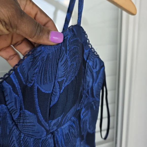 B Darlin Juniors' Sweetheart-Neck Jacquard Fit & Flare Dress Sz 0 Blue NWT Party - Picture 9 of 14